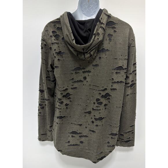 Carbon Hoodie Distressed Green Hooded Pullover Active Streetwear Casual Size M - Picture 2 of 6